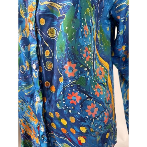Womens S Button-Up Shirt Blue & Multicolor Abstract Print - Picture 8 of 16